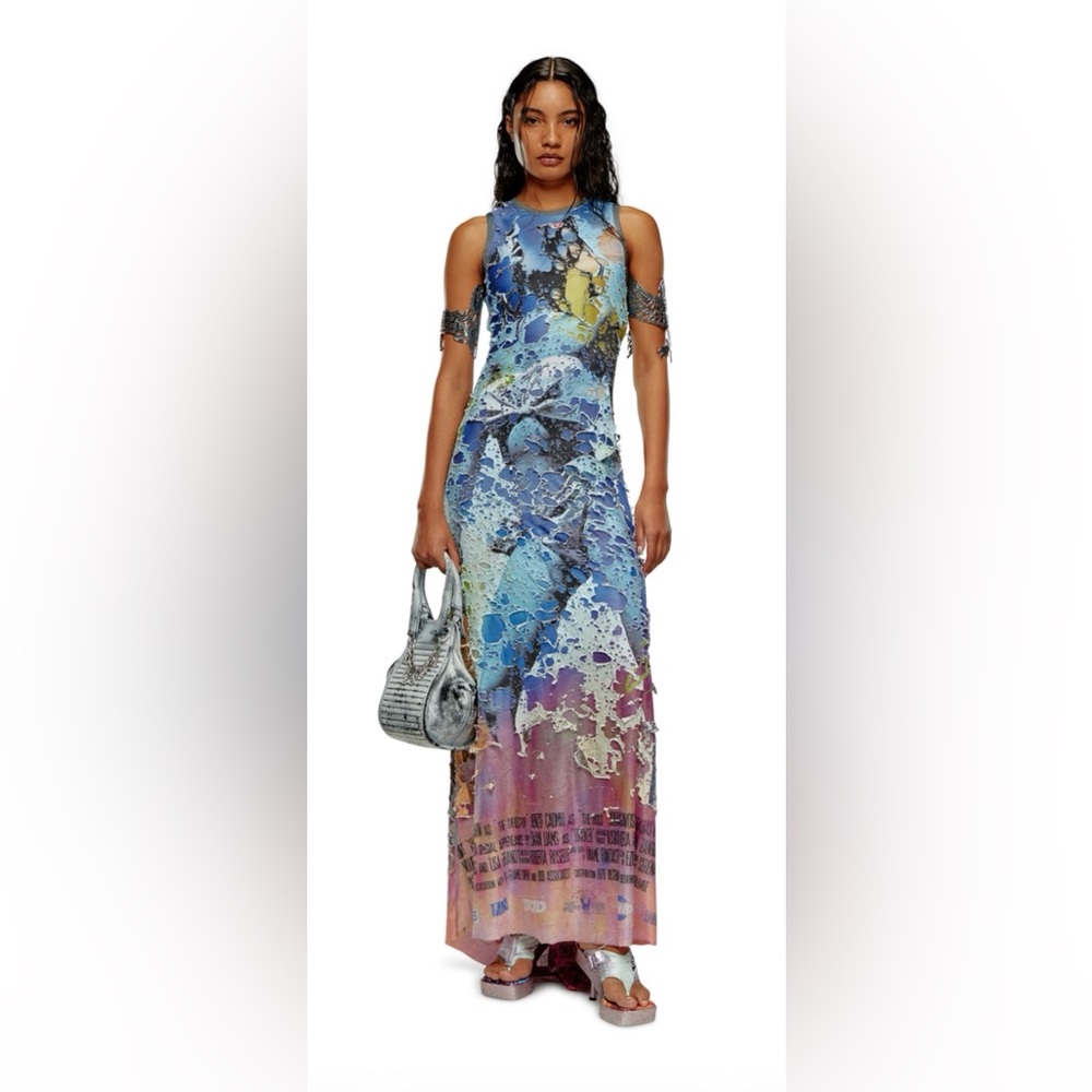 Destroyed Jersey Gown With Poster Print Diesel S Small NWT